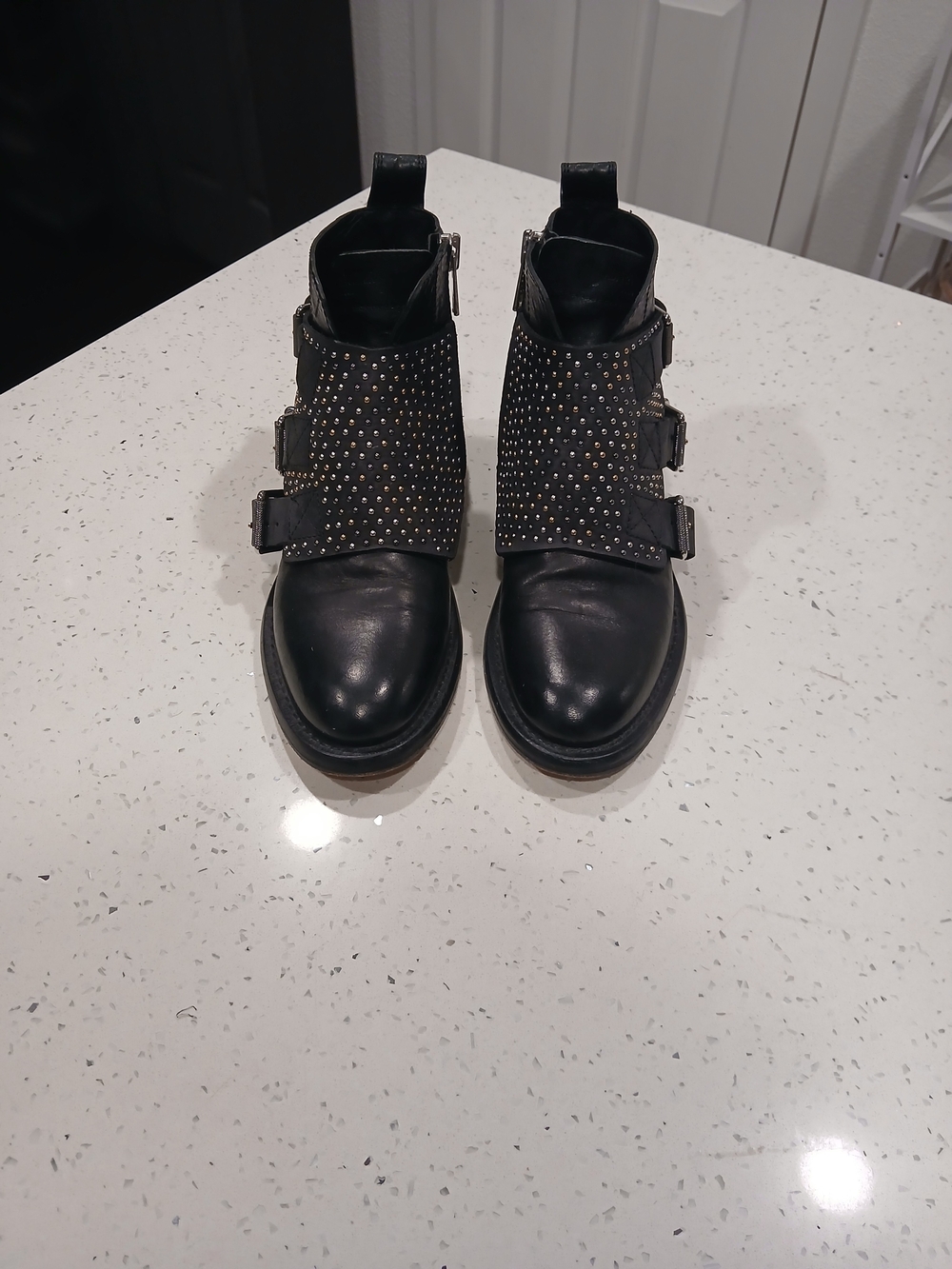 Zadig & Voltaire Black Laureen Studded Leather Ankle Booties Size 39/US 8